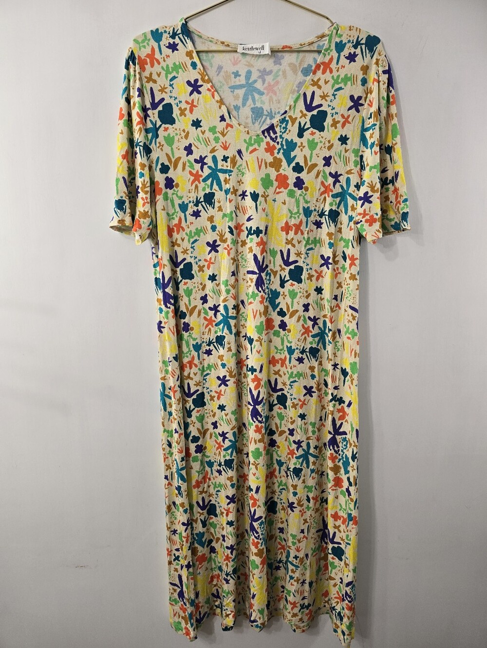 Kettlewell Tilly Floral Jersey Midi Dress In Sunny Wildflower Drapey NEW Size LL